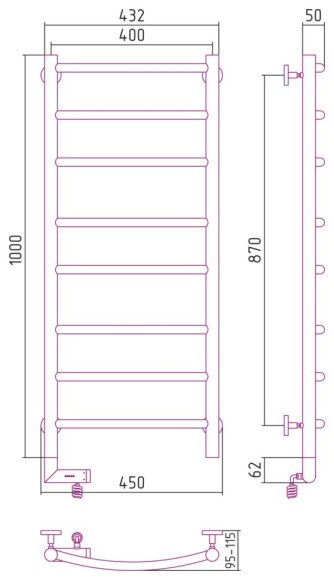 Электрический полотенцесушитель Галант 2.0 1000х400 МЭМ левый (матовый чёрный) Сунержа арт. 31-5200-1040