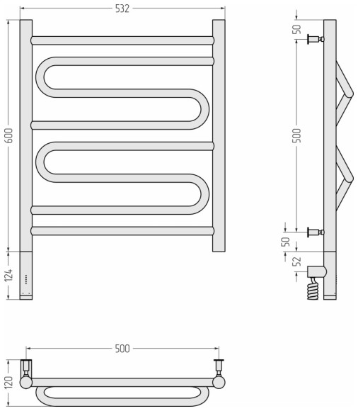 Электрический полотенцесушитель Элегия 3.0 600х500 МЭМ левый (белый) Сунержа арт. 12-5818-6050 Электрический полотенцесушитель Элегия 3.0 600х500 МЭМ левый (белый) Сунержа арт. 12-5818-6050