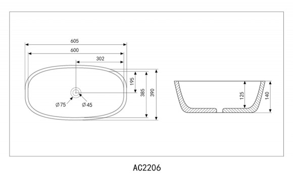 Abber Раковина накладная 605x390мм Rechteck, черный арт. AC2206MB