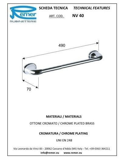 Remer Держатель для полотенца 400 мм Серия 900 NV40CR, цвет: хром Remer Держатель для полотенца 400 мм Серия 900 NV40CR, цвет: хром