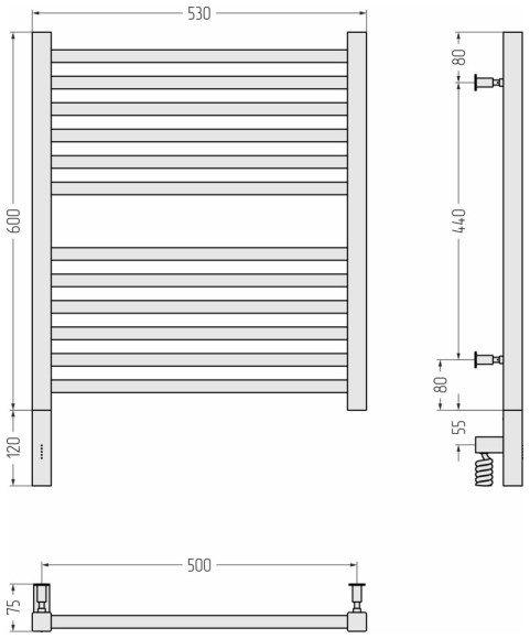 Электрический полотенцесушитель Модус 3.0 600х500 МЭМ левый (матовый чёрный) Сунержа арт. 31-5700-6050