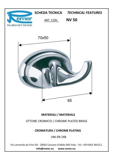 Remer Двойной крючок для халата | полотенца Серия 900 NV50BG, цвет: золото