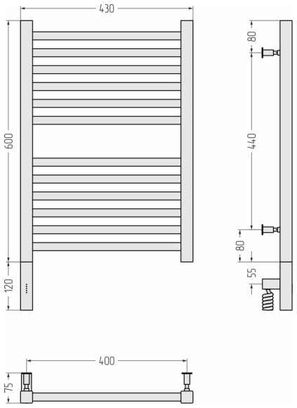 Электрический полотенцесушитель Модус 3.0 600х400 МЭМ левый (матовый чёрный) Сунержа арт. 31-5700-6040