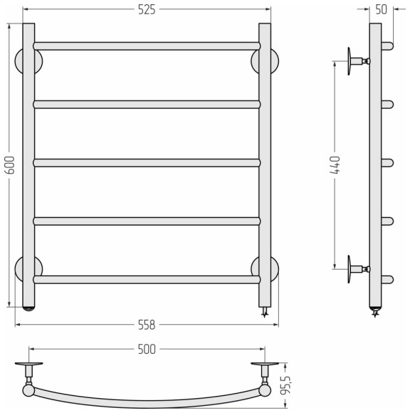 Электрический полотенцесушитель Формат 40 П 600х500 (5) Г16 (без покрытия) Стилье арт. 00540-6050 Электрический полотенцесушитель Формат 40 П 600х500 (5) Г16 (без покрытия) Стилье арт. 00540-6050