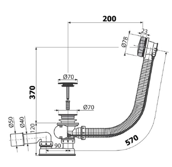 Alcaplast Слив-перелив (a55km) полуавтомат, хром арт. AG210125260