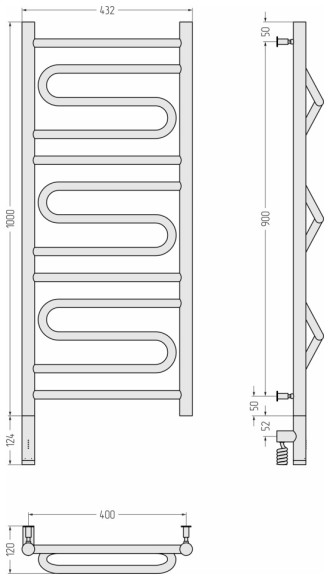 Электрический полотенцесушитель Элегия 3.0 1000х400 МЭМ левый (без покрытия) Сунержа арт. 00-5818-1040