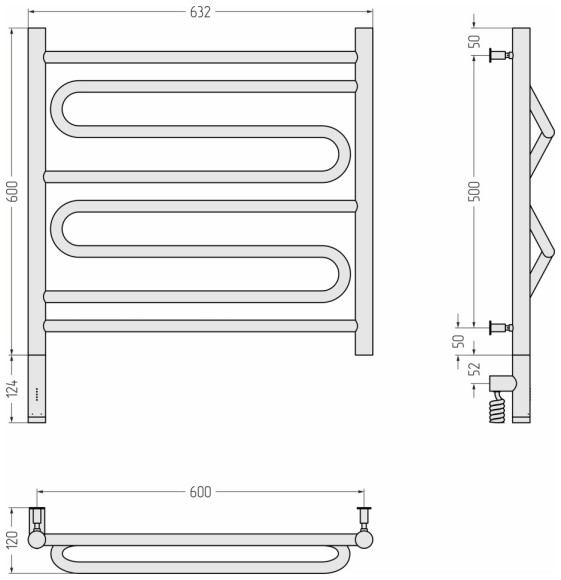 Электрический полотенцесушитель Элегия 3.0 600х600 МЭМ левый (без покрытия) Сунержа арт. 00-5818-6060