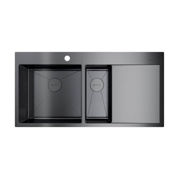 Omoikiri Кухонная мойка Akisame 100-2-GM-L, цвет: оружейная сталь, арт. 4973103