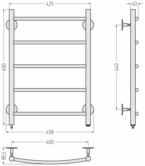 Электрический полотенцесушитель Формат 40 Л 600х400 (5) Г16 (без покрытия) Стилье арт. 00541-6040 Электрический полотенцесушитель Формат 40 Л 600х400 (5) Г16 (без покрытия) Стилье арт. 00541-6040