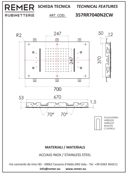 Remer Верхний душ 357RR7040N2CW цвет: хром Remer Верхний душ 357RR7040N2CW цвет: хром