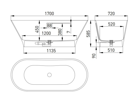 Salini Ванна 170х72 MONA, арт. 102912GRH
