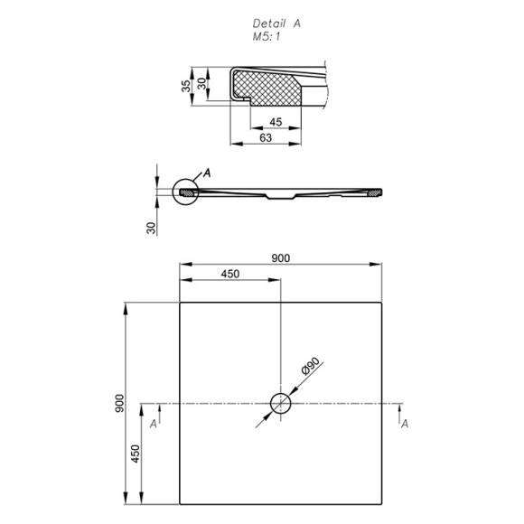 Bette Душевой поддон квадратный 90х90см, с полистироловой опорой EPS, с отв-м слива d=9см, с шумоизоляцией T1, белый арт. 5931-000 T1