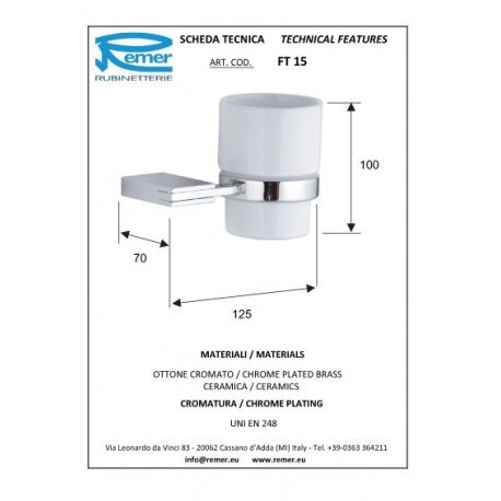 Remer Стакан для зубных щёток Flat FT15CR, цвет: белый|хром