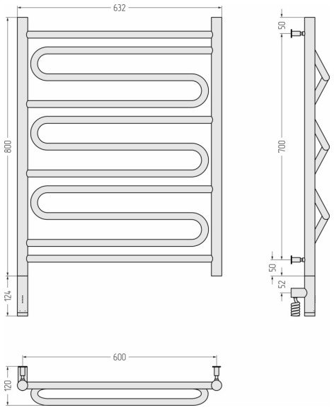 Электрический полотенцесушитель Элегия 3.0 800х600 МЭМ левый (матовый белый) Сунержа арт. 30-5818-8060