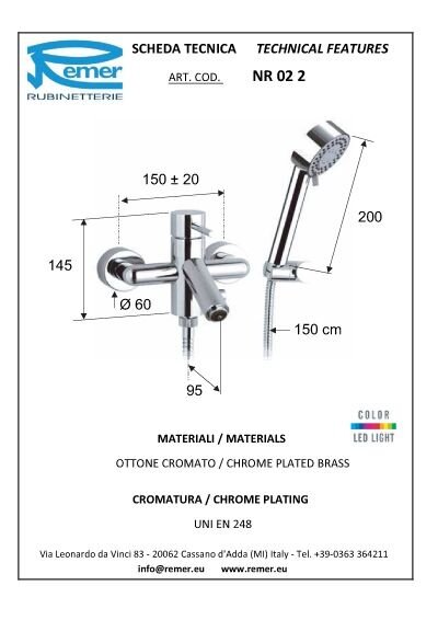 Remer Смеситель для ванны с LED-подсеткой Minimal NR022 хром Remer Смеситель для ванны с LED-подсеткой Minimal NR022 хром