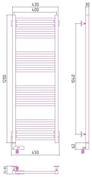 Электрический полотенцесушитель Модус 2.0 1200x400 МЭМ левый (без покрытия) Сунержа арт. 00-5600-1240