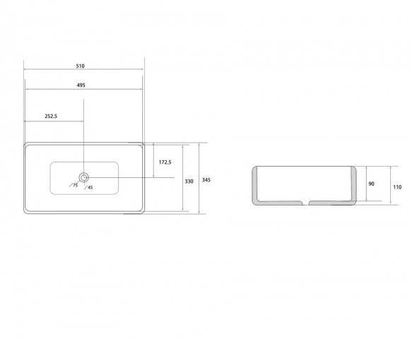 Abber Раковина накладная 510x345мм Rechteck, черный арт. AC2207MB