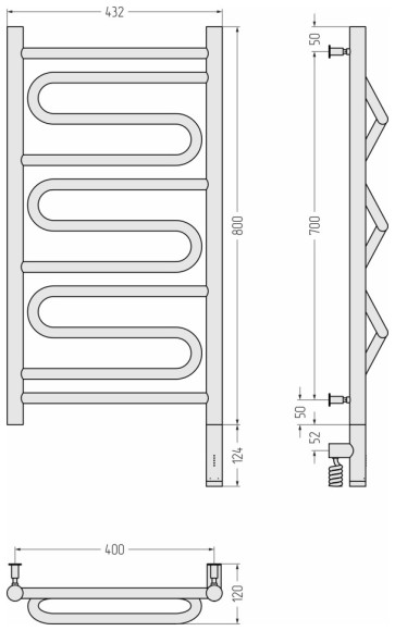 Электрический полотенцесушитель Элегия 3.0 800х400 МЭМ правый (без покрытия) Сунержа арт. 00-5819-8040