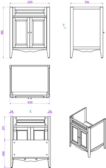 Tiffany World Комплект мебели напольный, с 2-мя дверцами, с доводчиками blum, ручки: бронза, 68см, Veronica Nuovo, noce VER2068-N+AR824bi*1 комплект