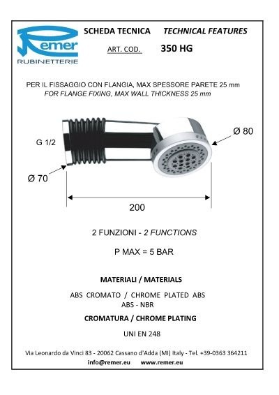 Remer Верхний душ d80 мм 350HGX цвет: хром Remer Верхний душ d80 мм 350HGX цвет: хром