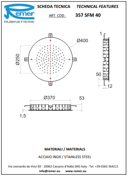 Remer Верхний душ d400 мм 357SFM40 цвет: хром