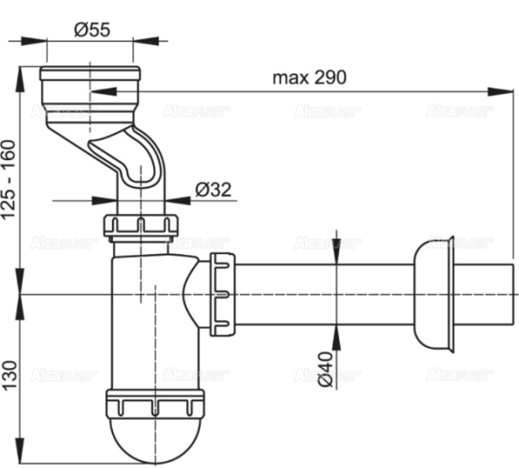 Alcaplast Cифон для писсуара с манжетой, белый арт. A45A