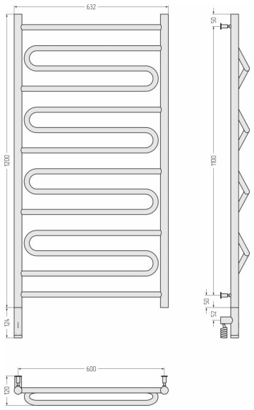 Электрический полотенцесушитель Элегия 3.0 1200х600 МЭМ левый (тёмный титан муар) Сунержа арт. 15-5818-1260