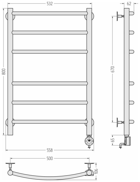 Электрический полотенцесушитель Формат 12 800х500 правый (матовый белый) Стилье арт. 30512-8050