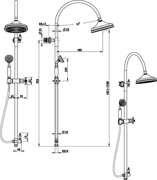 Boheme Стойка с верхним душем 20 см Imperiale арт. 402