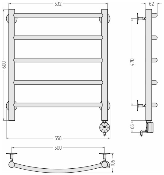Электрический полотенцесушитель Формат 12 600х500 правый (матовый белый) Стилье арт. 30512-6050