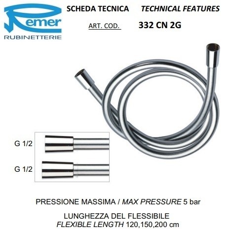 Remer Шланг для душа 120 см 332CN2G120NPO, цвет: никель