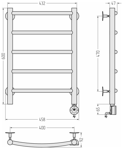Электрический полотенцесушитель Формат 12 600х400 правый (матовый белый) Стилье арт. 30512-6040
