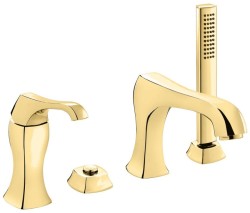 Emmevi комплект смесителя на борт ванны на 4 отверстия (излив 19,2 см), с набором для душа, Ares, золото арт. 76120/OR Emmevi комплект смесителя на борт ванны на 4 отверстия (излив 19,2 см), с набором для душа, Ares, золото арт. 76120/OR
