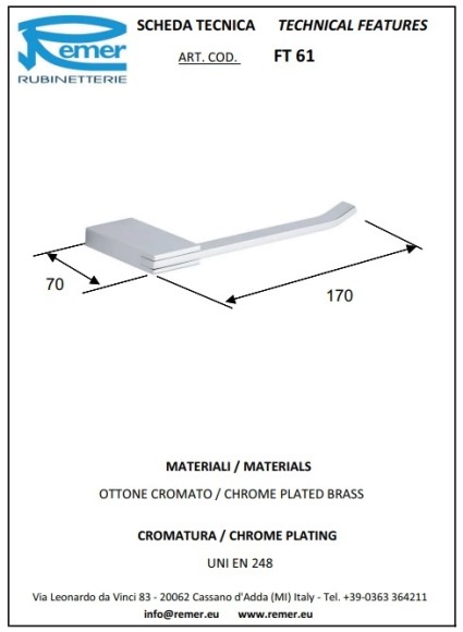 Remer Держатель для туалетной бумаги Flat FT61CR, цвет: хром Remer Держатель для туалетной бумаги Flat FT61CR, цвет: хром