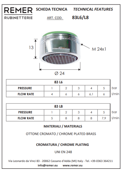Remer Аэратор для смесителя 83L6 цвет: хром Remer Аэратор для смесителя 83L6 цвет: хром