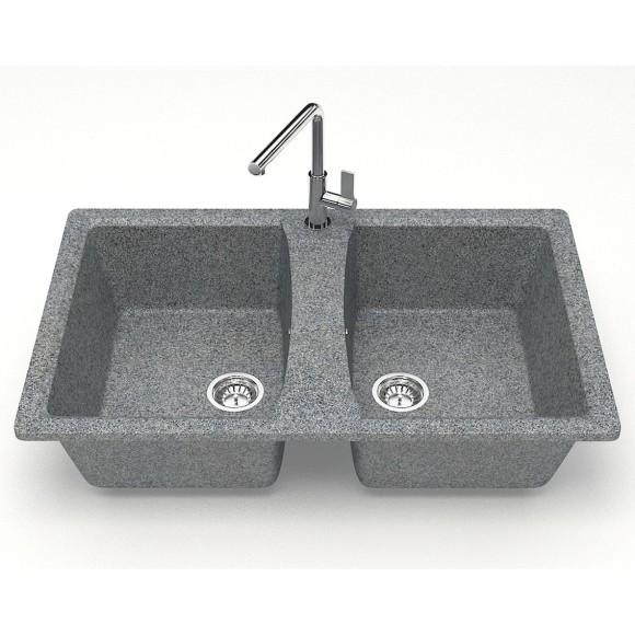 Azario Кухонная мойка Elmas 780х500х190 двойная, искусственный мрамор, темно серая Elmas арт. CS00084167