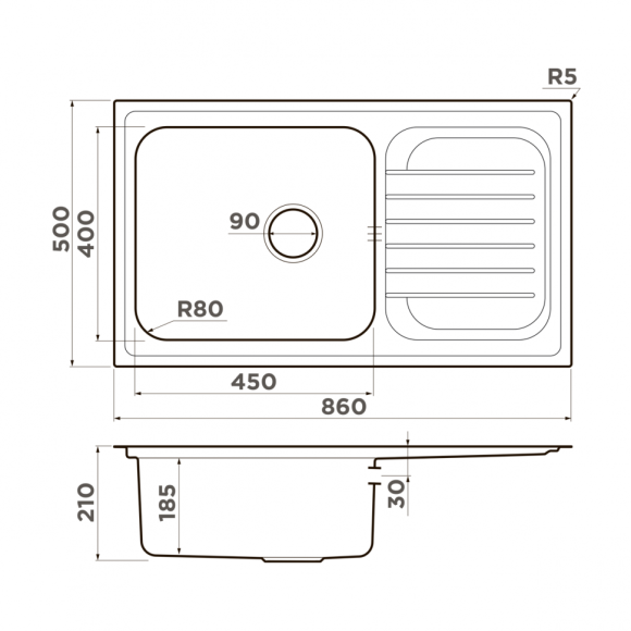Omoikiri Кухонная мойка Haruna 86-IN, нержавеющая сталь арт. 4993451