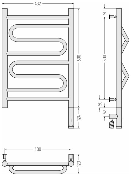 Электрический полотенцесушитель Элегия 3.0 600х400 МЭМ правый (без покрытия) Сунержа арт. 00-5819-6040