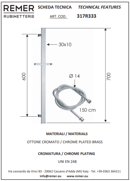 Remer Душевая штанга 317R333 Flat, цвет: хром