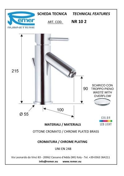 Remer Смеситель для раковины с LED-подсветкой Minimal NR102 хром Remer Смеситель для раковины с LED-подсветкой Minimal NR102 хром