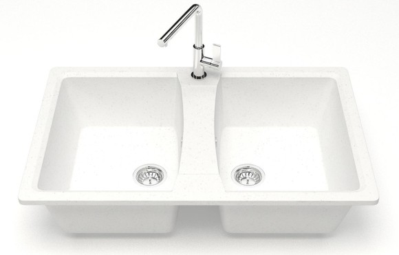 Azario Кухонная мойка Elmas 780х500х190 двойная, искусственный мрамор, белая Elmas арт. CS00078329