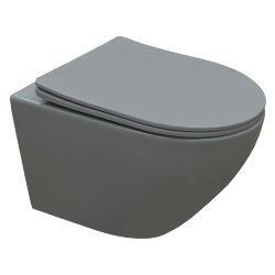 Azario Подвесной унитаз 370х490х370 безободковый, с быстросъемныйм сидением микролифт, серый матовый, Grado - AZ-0046 SP MDG
