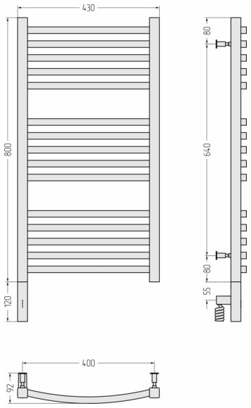Электрический полотенцесушитель Аркус 3.0 800х400 МЭМ левый (без покрытия) Сунержа арт. 00-5704-8040