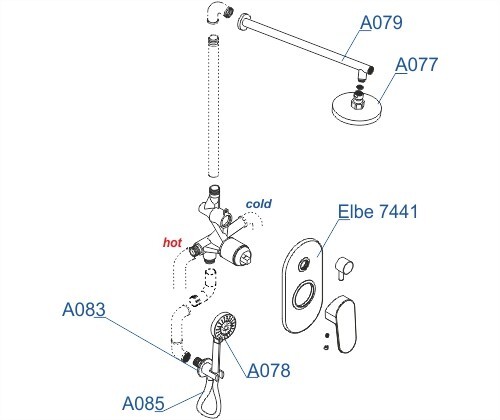WasserKRAFT Встраиваемый комплект для душа с верхней душевой насадкой и лейкой a16777 elbe 7400 цвет: черный
