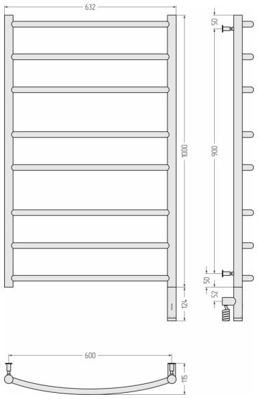 Электрический полотенцесушитель Галант 3.0 1000х600 МЭМ правый (сатин) Сунержа арт. 071-5801-1060