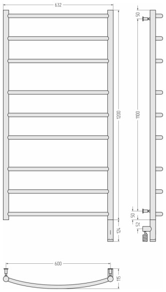 Электрический полотенцесушитель Галант 3.0 1200х600 МЭМ правый (состаренная бронза) Сунержа арт. 05-5801-1260