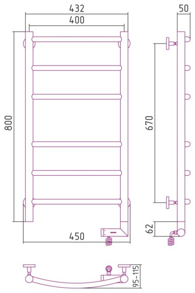 Электрический полотенцесушитель Галант 2.0 800х400 МЭМ правый (матовый чёрный) Сунержа арт. 31-5201-8040