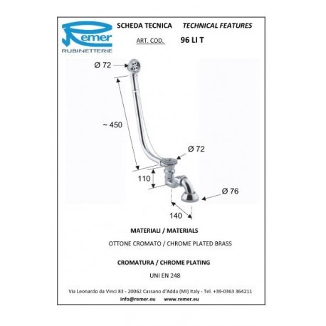 Remer Cлив-перелив для ванны 96LITDO цвет: золото