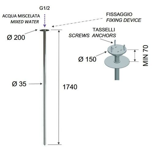 Remer Потолочный излив высота 181см, цвет: хром MINIMAL 91VLN2