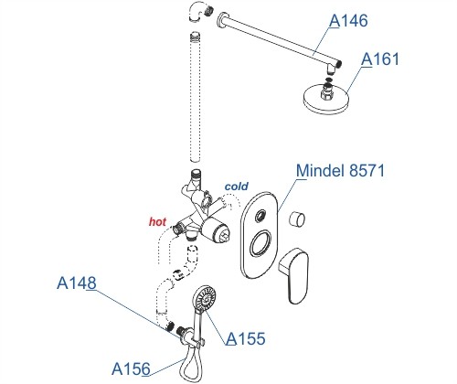 WasserKRAFT Встраиваемый комплект для душа с верхней душевой насадкой и лейкой a85155 цвет: белый